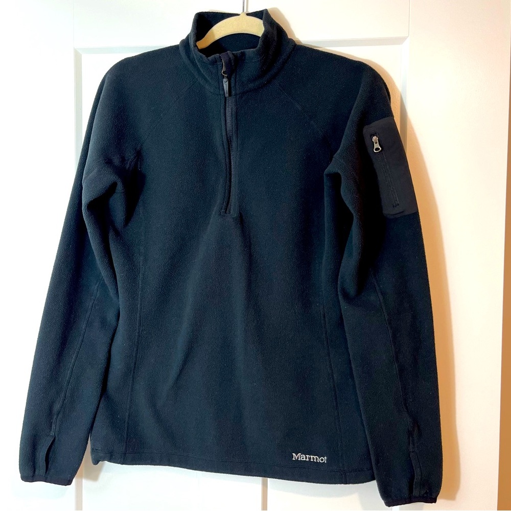 Marmot Polartec Fleece 1/4 Zip Jacket Women’s Black Sz 6 Thumb Holes Arm Pocket